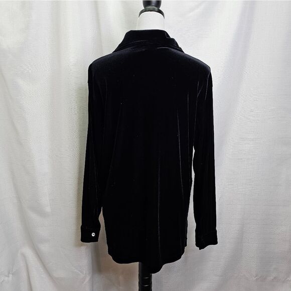 CLIO Black Vintage Velour Rose Button Down Shirt Size Medium - Picture 9 of 9